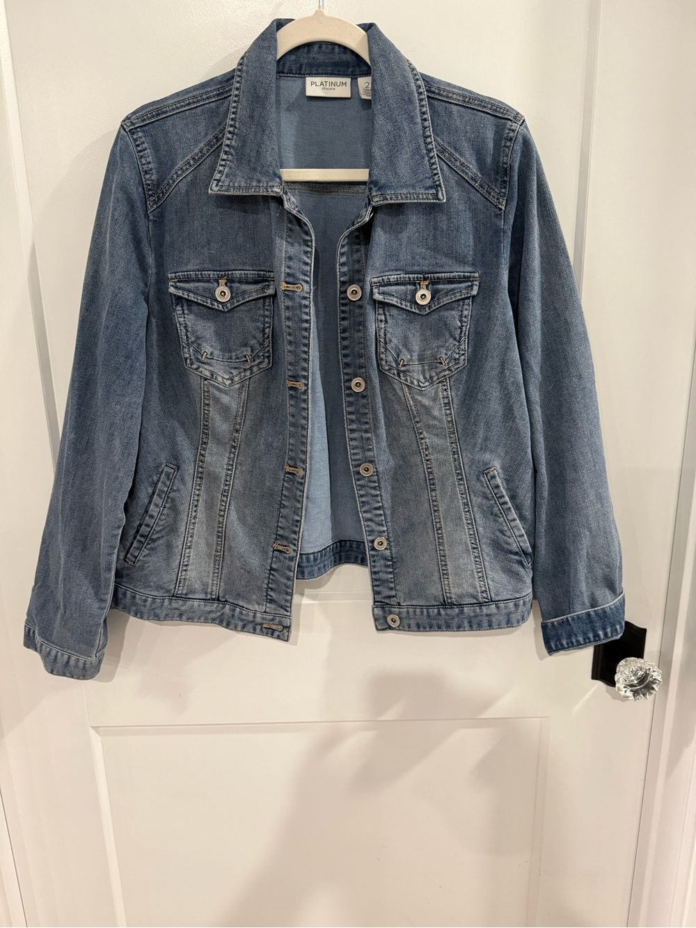 Chico's Classic Blue Denim Jean Jacket Size 2 (Large)